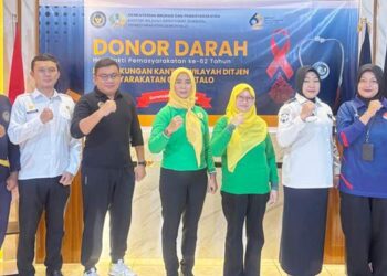 PIPAS LPP Gorontalo saat mengikuti kegiatan donor darah dalam rangka Hari Bakti Pemasyarakatan ke-62 di Kanwil Ditjenpas Gorontalo, Kamis (16/4/2026). (F. Istimewa)