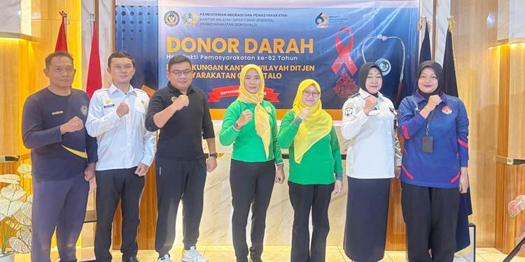PIPAS LPP Gorontalo saat mengikuti kegiatan donor darah dalam rangka Hari Bakti Pemasyarakatan ke-62 di Kanwil Ditjenpas Gorontalo, Kamis (16/4/2026). (F. Istimewa)