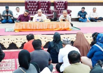 Suasana pelaksanaan kegiatan silaturahmi antara Wali Kota Gorontalo, Adhan Dambea dengan ASN dalam rangka pembahasan masalah kredit, Rabu (8/4/2026). (Foto: Prokopim)