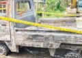 Satu unit mobil pick up jenis Suzuki Carry berwarna hitam tanpa nomor Polisi terbakar tepat di depan Kantor Desa Hulawa, Kecamatan Buntulia, Kabupaten Pohuwato.