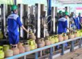 Petugas menyiapkan tabung gas LPG 3 kg untuk didistribusikan kepada masyarakat. (foto: dok-pertamina)