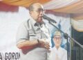 Wali Kota Gorontalo, Adhan Dambea ketika memberikan sambutan pada agenda silaturahmi Pemkot dengan masyarakat di Kelurahan Padebuolo, Kecamatan Kota Timur, Sabtu (4/4/2026).