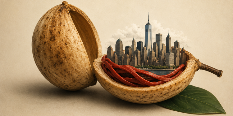 Ilustrasi pala di Pulau Rhun, pulau yang sempat "ditukar guling" dengan Pulau Manhattan di Amerika.--