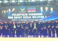 Gubernur Gorontalo Gusnar Ismail bersama saat menghadiri pelantikan pengurus Dewan Pimpinan Wilayah (DPW) Partai NasDem Provinsi Gorontalo yang dipimpin Rachmat Gobel di Grand Palace Convention Center, Rabu (17/6/2026).