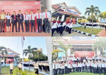 KOMITMEN MELAYANI : Insan BRILian BRI Branch Office (BO) Gorontalo menggelar upacara peringatan Hari Lahir Pancasila, berlangsung di halaman kantor BRI BO Gorontalo, Senin (1/6). (Foto: dok-bri)