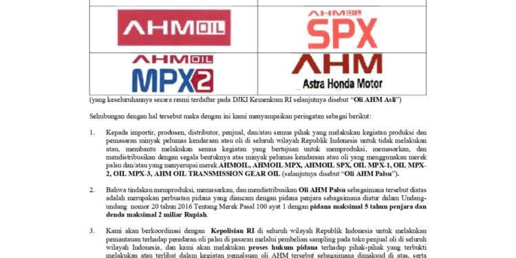 Komitmen Menjaga Keamanan Konsumen, AHM Tegaskan Perlindungan Merek di Gorontalo