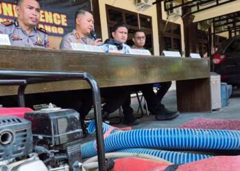 Barang bukti yang berhasil di amankan jajaran Polres Bone Bolango dilokasi tambang ilegal di Desa Bonedaa, Kecamatan Suwawa Selatan. Kabupaten Bone Bolango. Foto: Natharahman/ Gorontalo Post