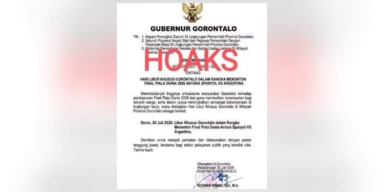 Pengumuman Libur Khusus Final Pildun di Gorontalo Hoaks
