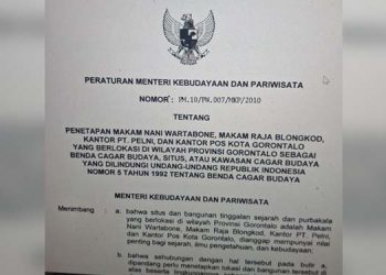 Tangkapan layar Peraturan Menteri Kebudayaan dan Pariwisata tahun 2010 nomor PM.10/PW.007/MKP/2010.